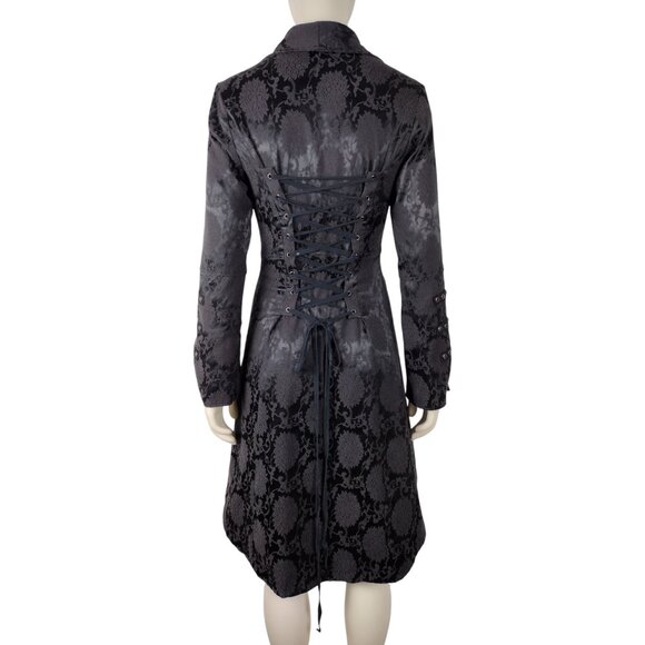 Hearts & Roses Black Gothic Victorian Steampunk Brocade Corset Back Coat Size 4 - Picture 6 of 16